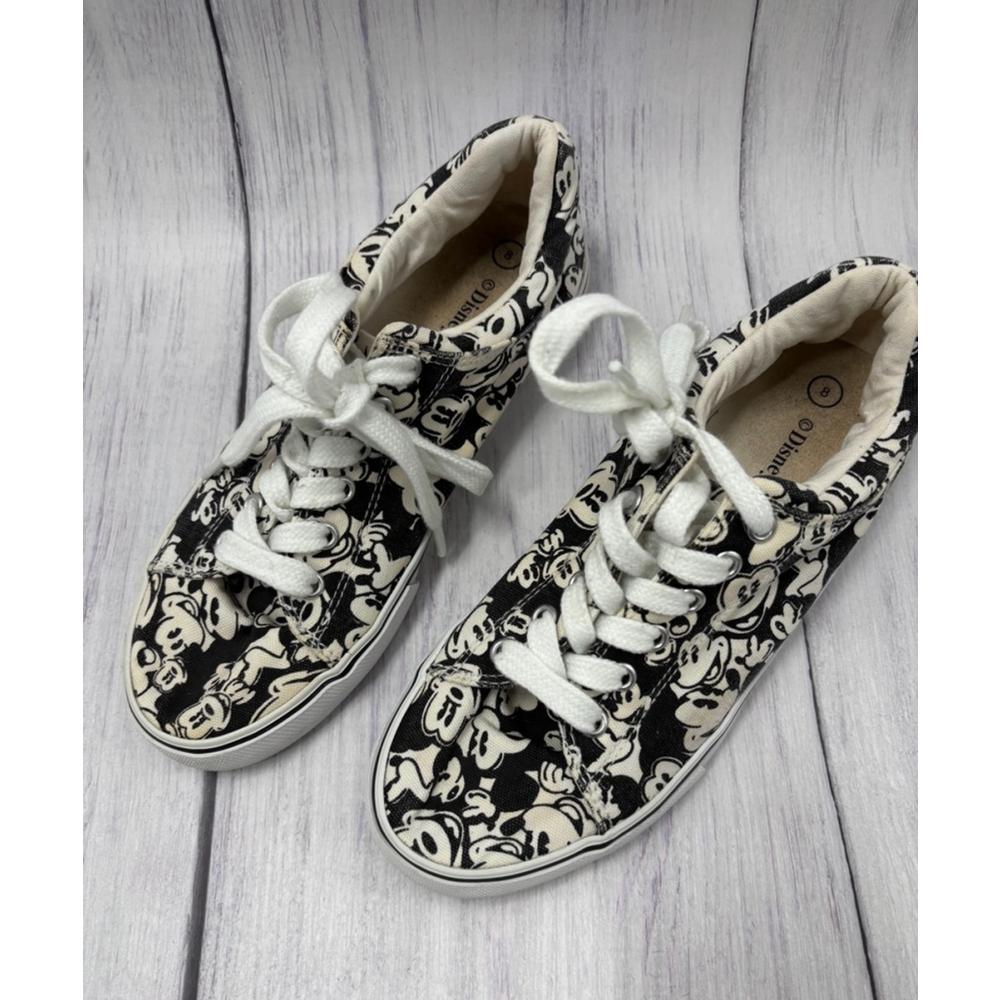 Disney Sneakers Size 8 Black White Mickey Mouse Lace Up Shoes